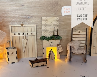 Laser file Elf Rocking Chair Fireplace SVG - Accessories for Elf Door Christmas - digital download