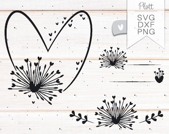 Plotter file flowers dandelion love svg dxf