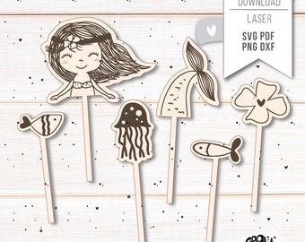 Laser file cake topper MERMAID svg including commercial license, digital download