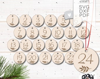 Laser file CALENDAR NUMBERS svg Advent calendar Christmas pendant