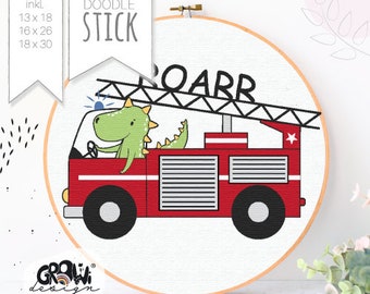 Embroidery file fire department DINO