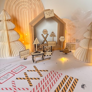Laserdatei Wichtel Baustelle SVG DXF | Wichteltür Zubehör Holz | Miniatur Baustelle Schild Absperrung | Digital Download Commercial Use