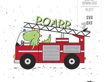 Plotter file Firefighter Dinosaur SVG DXF - Children's T-shirt iron-on vector design incl. commercial license
