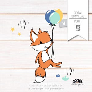 Fichier traceur FOX ballon SVG - anniversaire animal de la forêt