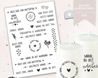 Mother's Day PDF Template A4 - Candle Tattoo - Design Your Own Candles - Candle Stickers