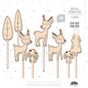 Décoration de gâteau découpée au laser en forme de cerf, animal de la forêt, SVG, y compris la licence commerciale, téléchargement numérique