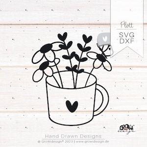 Plotterdatei Tasse Blumen svg dxf