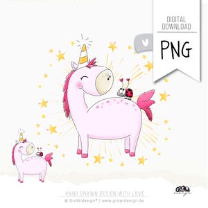 Clipart EINHORN pink PNG - Bügelbild digital Download