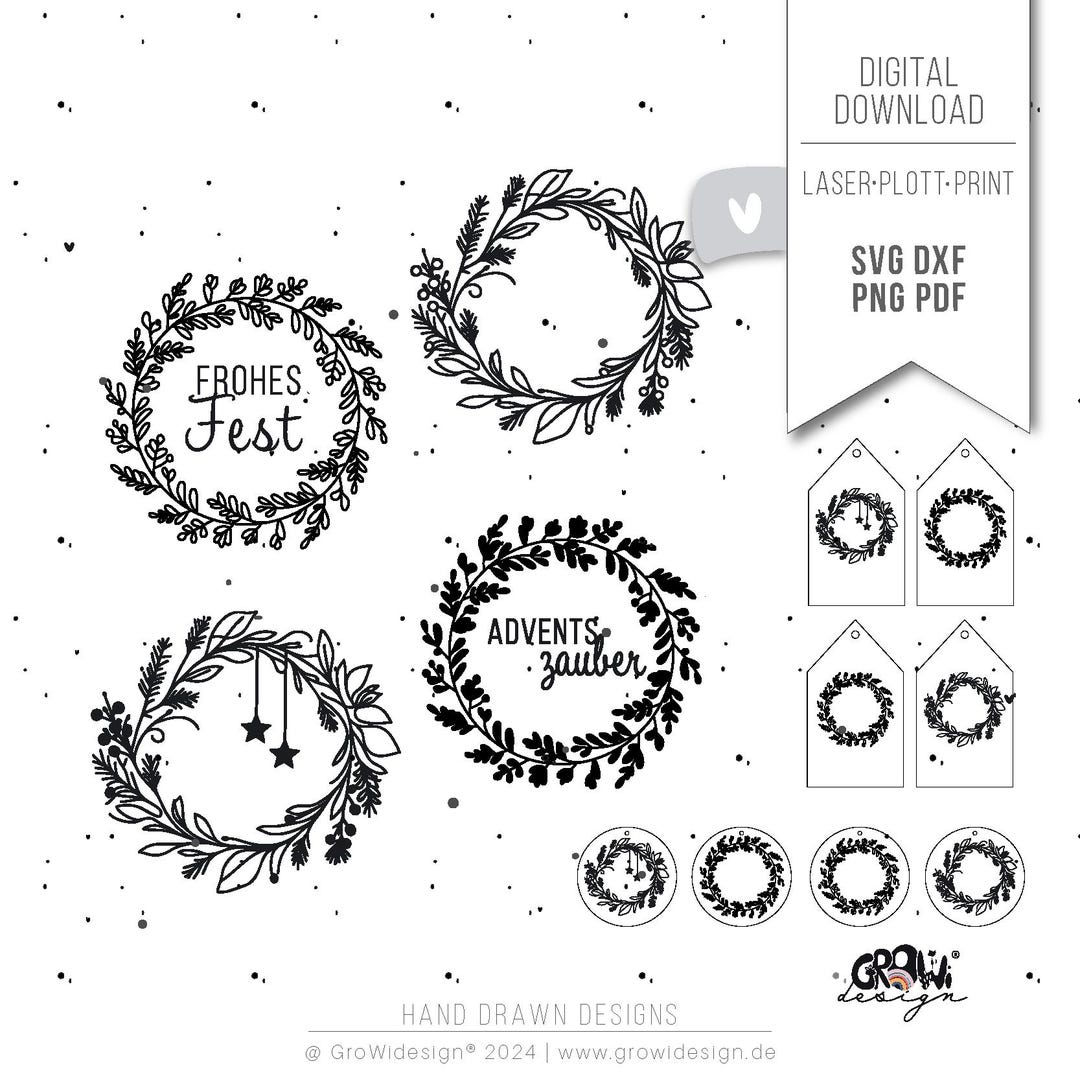 Christmas Laser File Plotter File Wreath SVG - Lettering German ...