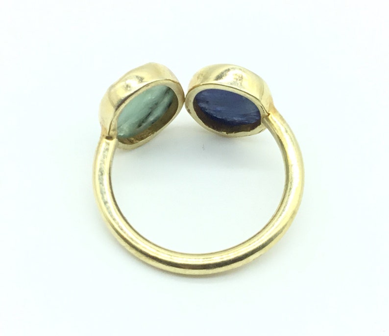 Blue sapphire and Emerald Ring in sterling silver Gemstone silver band Gift for her Bridesmaids gift Office jewels Minimalist jewels