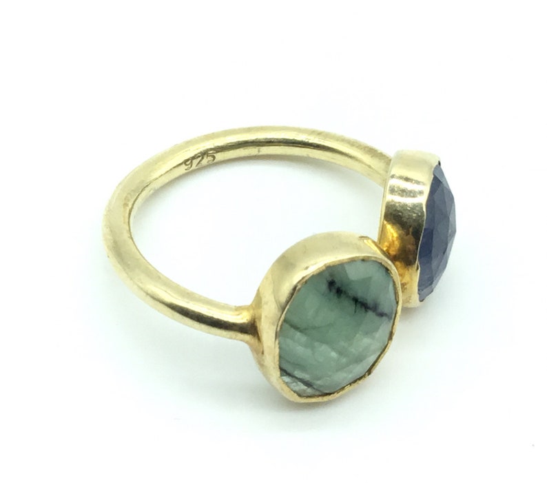 Blue sapphire and Emerald Ring in sterling silver Gemstone silver band Gift for her Bridesmaids gift Office jewels Minimalist jewels