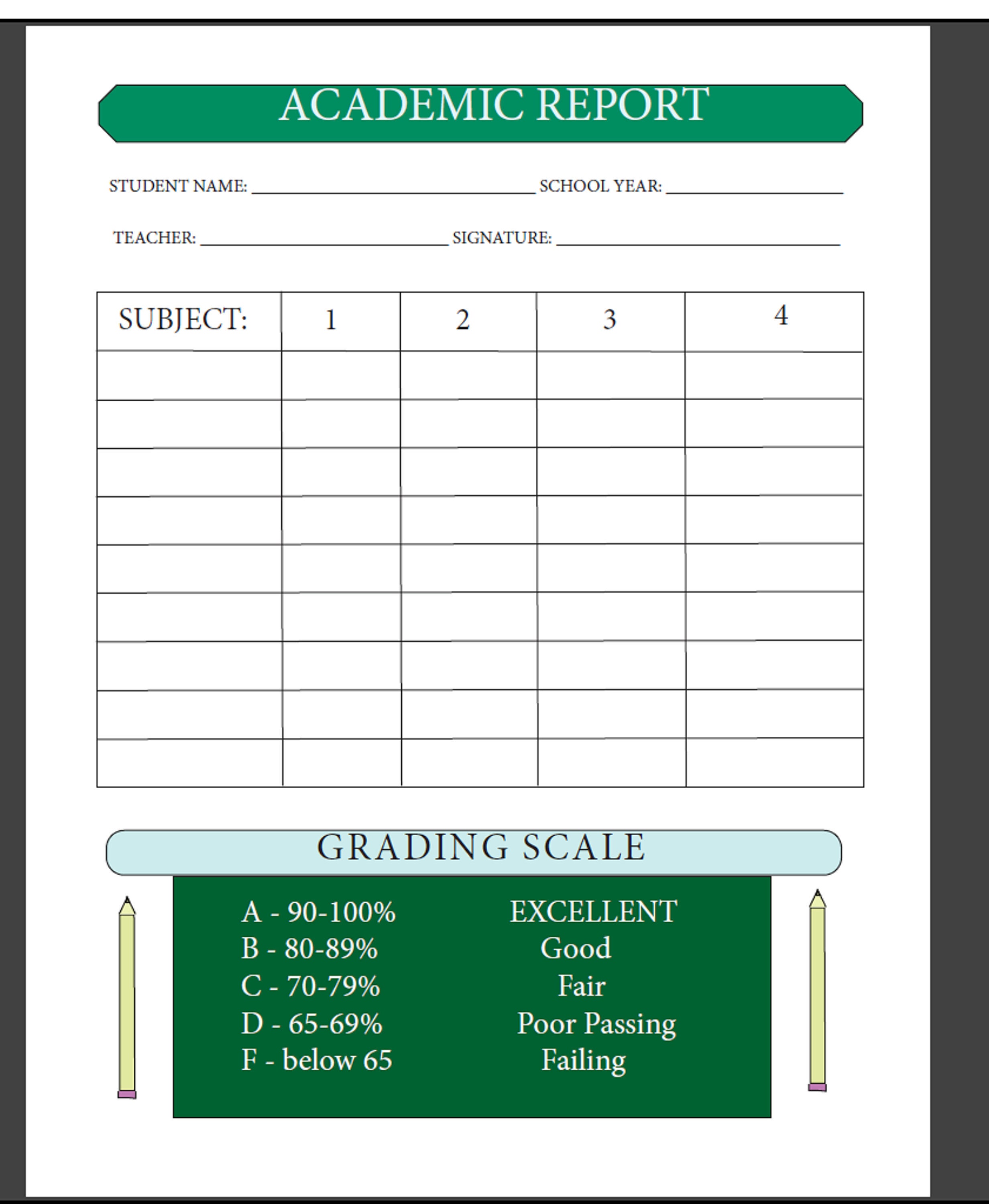 Homeschool Report Card | Academic report | Editable PDF