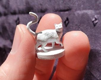 Miniature Cat Familiar: 3D resin-printed miniature with primer, ready to paint