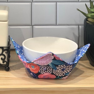 Multi colors microwave bowl cozy, White flowers microwavable bowl cozy, Blue print bowl pot holder