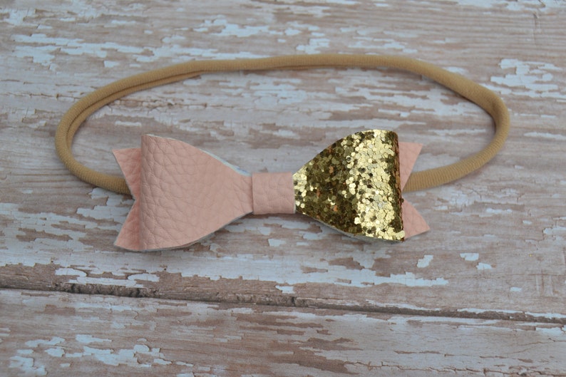 Newborn Headband Gold Birthday Party Pink /&Gold Glitter Headband,Gold Pink Glitter Hair Bow Baby Shower Gift