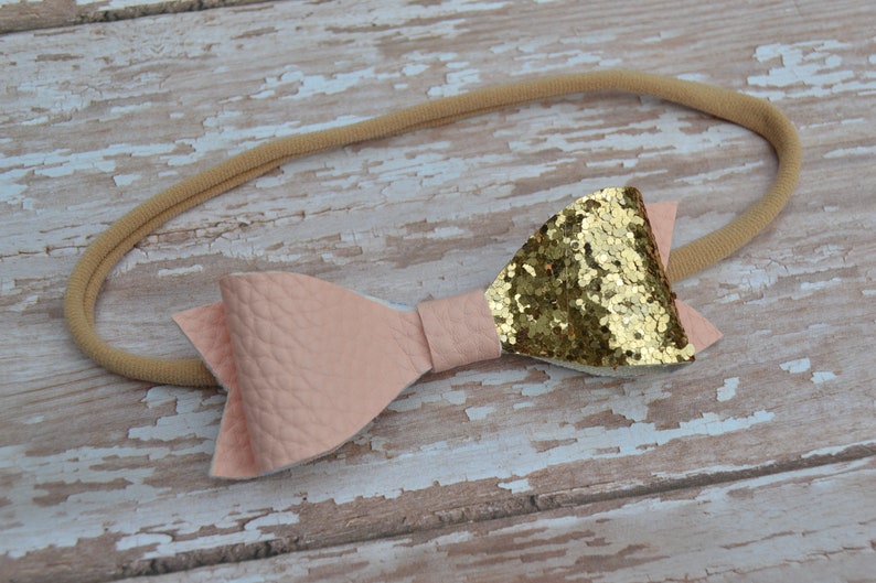 Newborn Headband Gold Birthday Party Pink /&Gold Glitter Headband,Gold Pink Glitter Hair Bow Baby Shower Gift