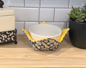 Fabric Microwave Bowl Cozy, Flower Print Reversible Pot Holder