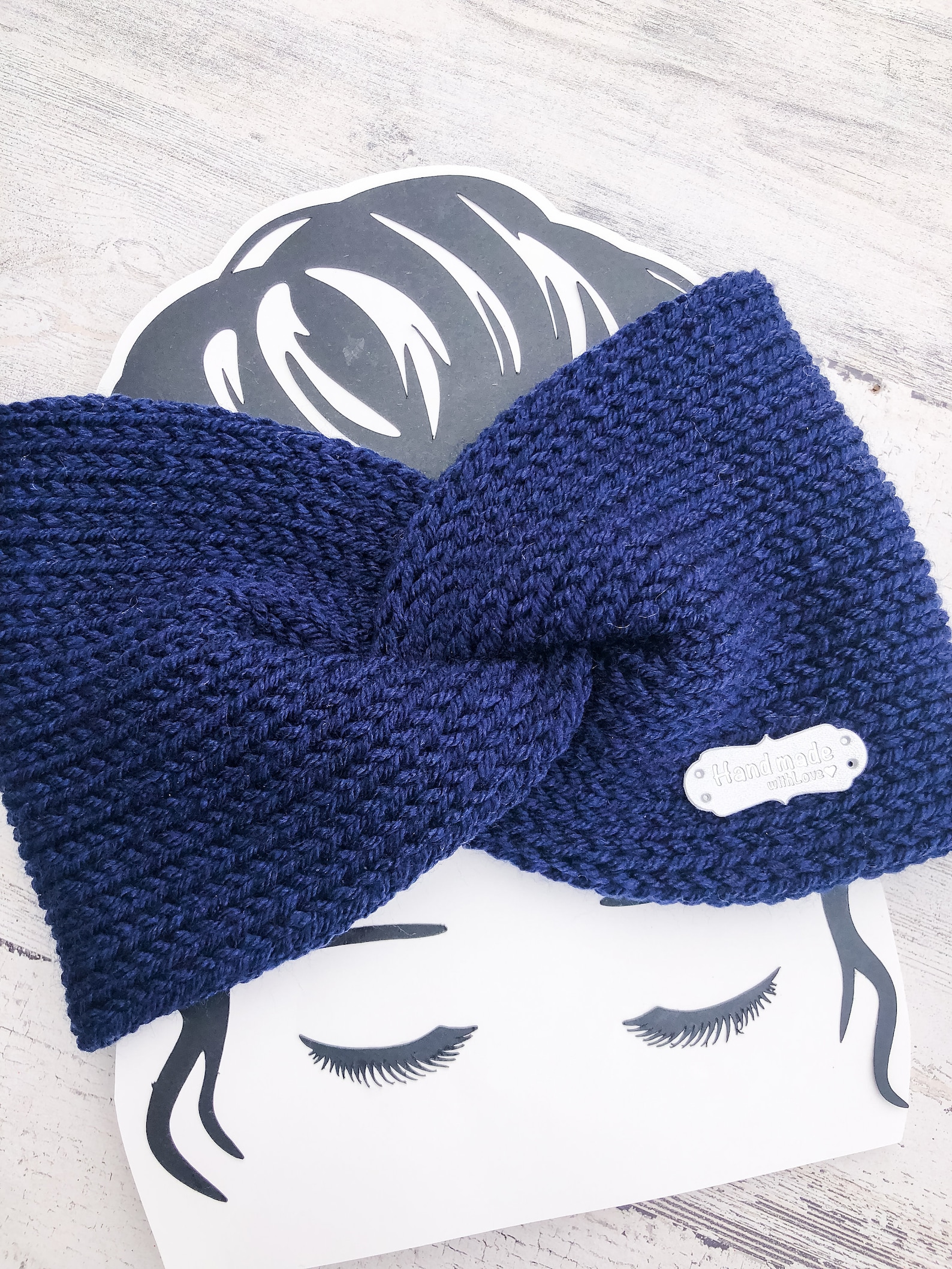 Navy Blue Tweed ear warmer