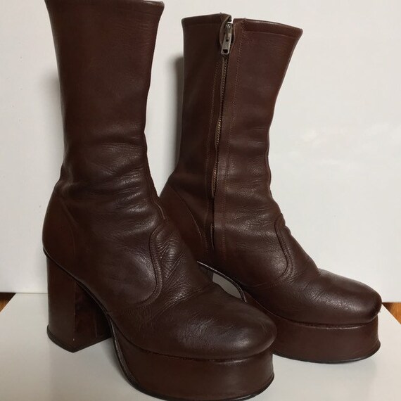 70s brown platform boots