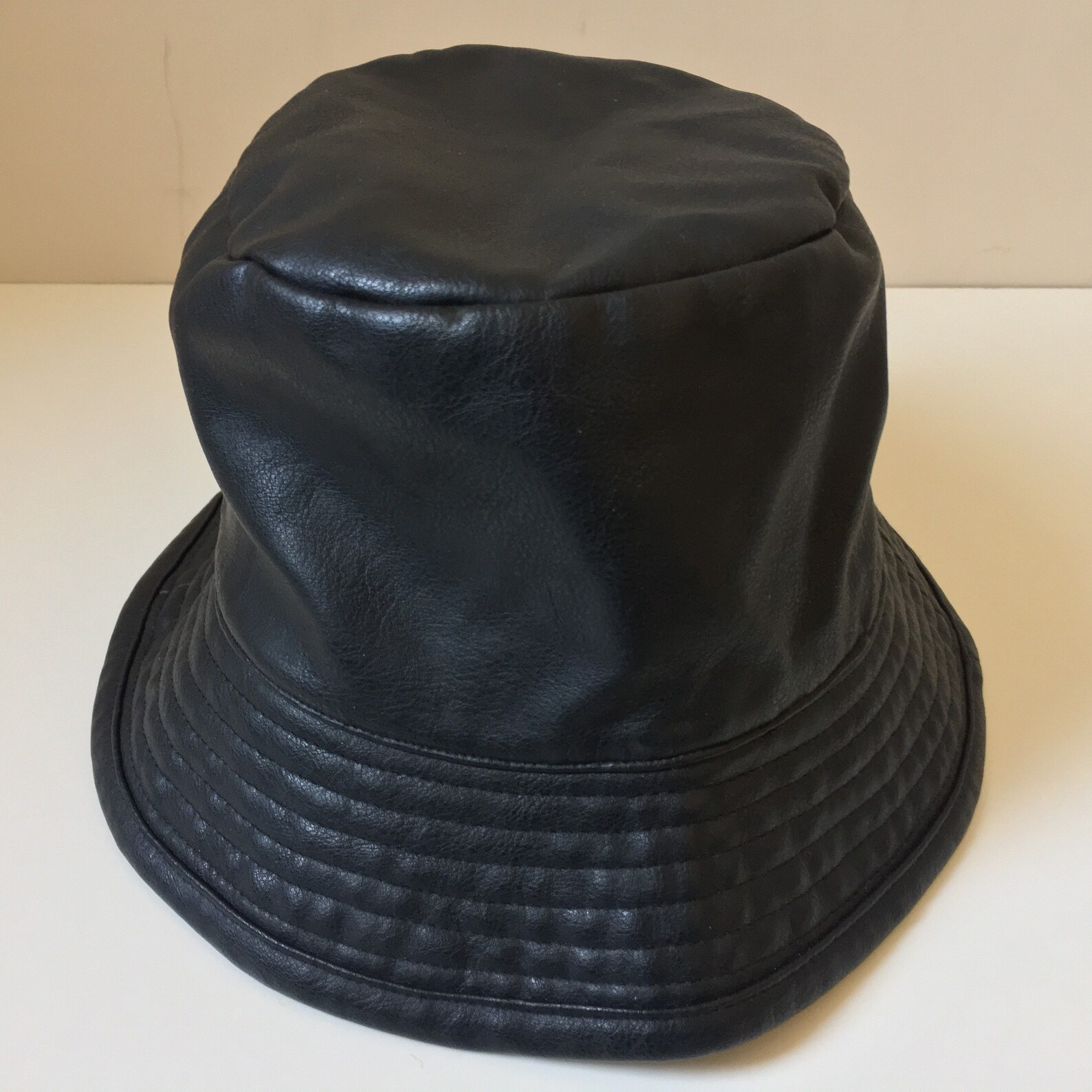Vintage 90s black leather bucket hat. Size: M | Etsy