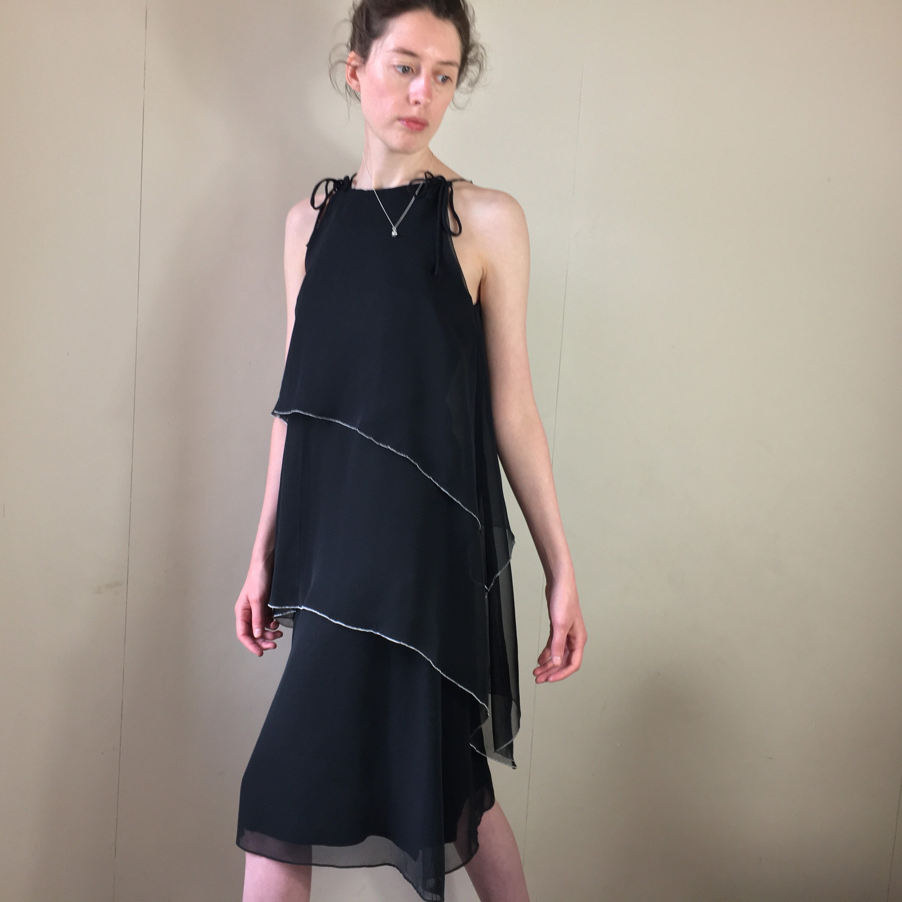 Silver Floaty Tiered Midi Dress. Size 