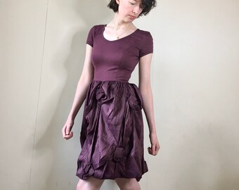 Vintage Alberta Ferretti striped burgundy puffball dress.   Size: 8/10 UK