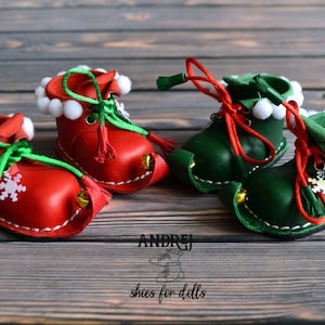 Weihnachtsschuhe für amerikanische Puppenschuhe aus echtem Leder