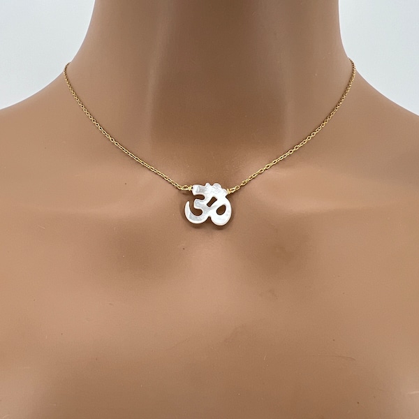 Om Necklace• Lord Symbol Pendant• Mother of Pearl necklace •Pendant Necklace• Hinduism Religion Aum Om Necklace• Yoga necklace • 18K Gold