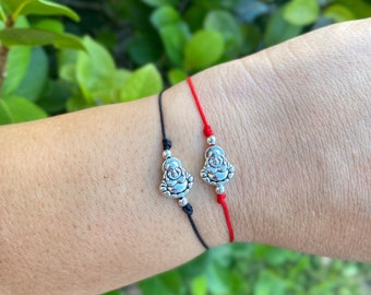 Laughing Buddha Bracelet • Adjustable Bracelet• Happy buddha • Red string Bracelet• Yoga jewelry•Spiritual meditation • Unisex Gift • Silver