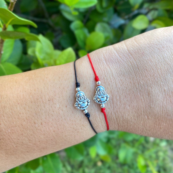 Laughing Buddha Bracelet • Adjustable Bracelet• Happy buddha • Red string Bracelet• Yoga jewelry•Spiritual meditation • Unisex Gift • Silver