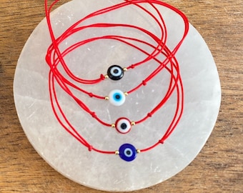 Tobillera de mal de ojo, tobillera con cuentas, amuleto turco, tobillera de la amistad, tobillera de protección, joyería de mal de ojo, tamaño ajustable, tobillera de hilo rojo.
