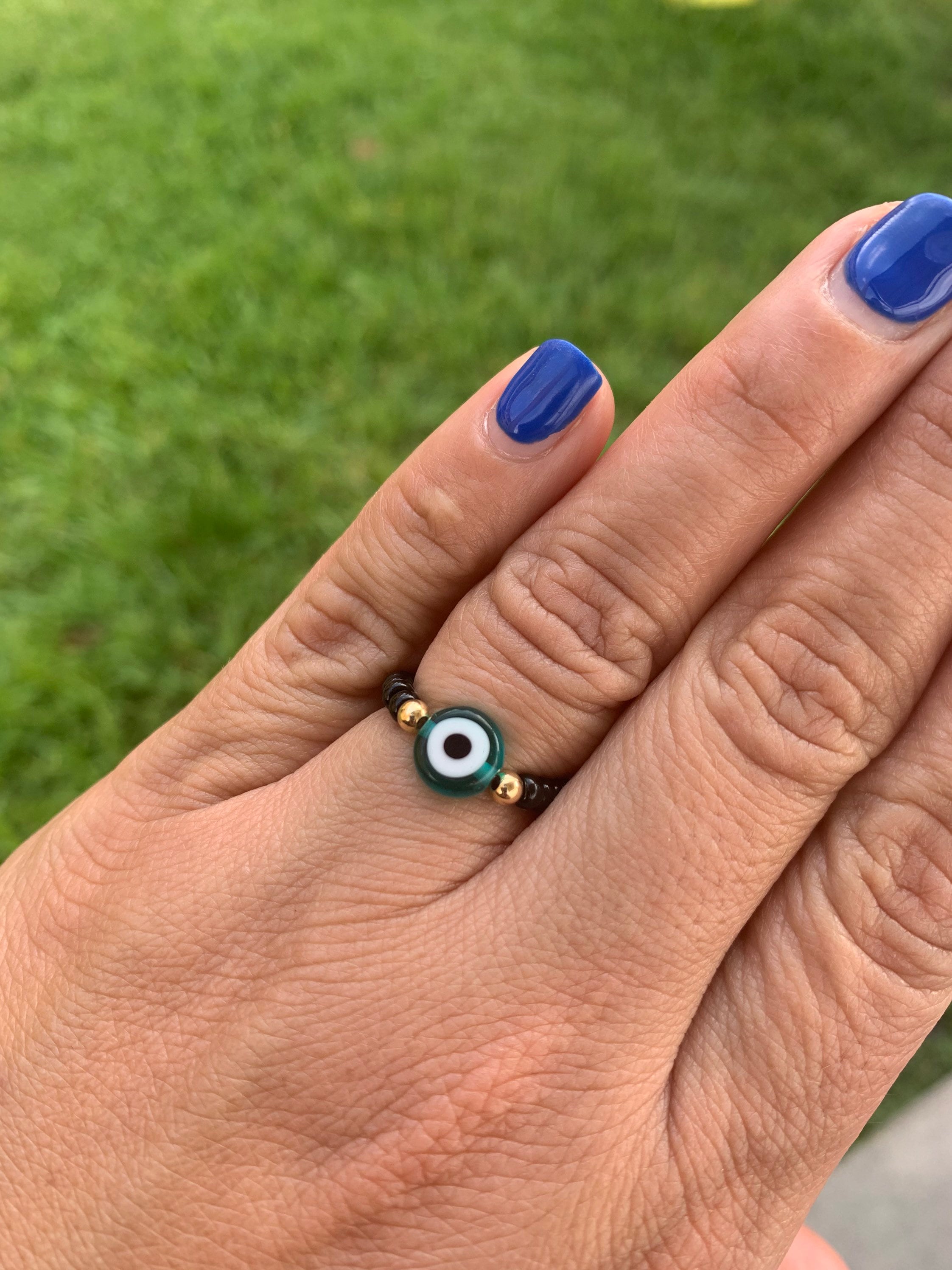 Buy 925 Sterling Silver Greek White Enamel Evil Eye Ring. Yellow Gold  Plated Silver Ring. Good Luck and Protection Jewelry. Online in India - Etsy