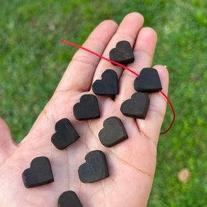 12 pcs Azabache heart center drill • Azabache wholesale • Jet stone beads • jewelry supply • Azabache supply• Beads • Jet stone