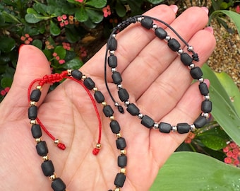 Genuine Azabache Jet Stone Bracelet: Gold or Silver Filled, Unisex Adjustable