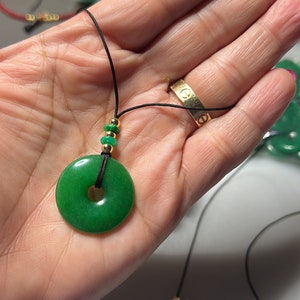 Jade Necklace  • Natural Jade Donut •18K goldfilled beads• Good Luck Necklace • Jade jewelry • wealth amulet• Handmade jewelry
