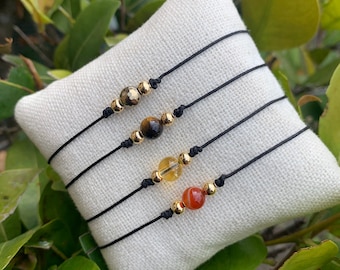 Gemstones Bracelet- Adjustable Bracelet- Pyrite - Citrine -Carnelian -Tiger Eye - Healing Bracelets- Metaphysical Jewelry- Handmade Jewelry.