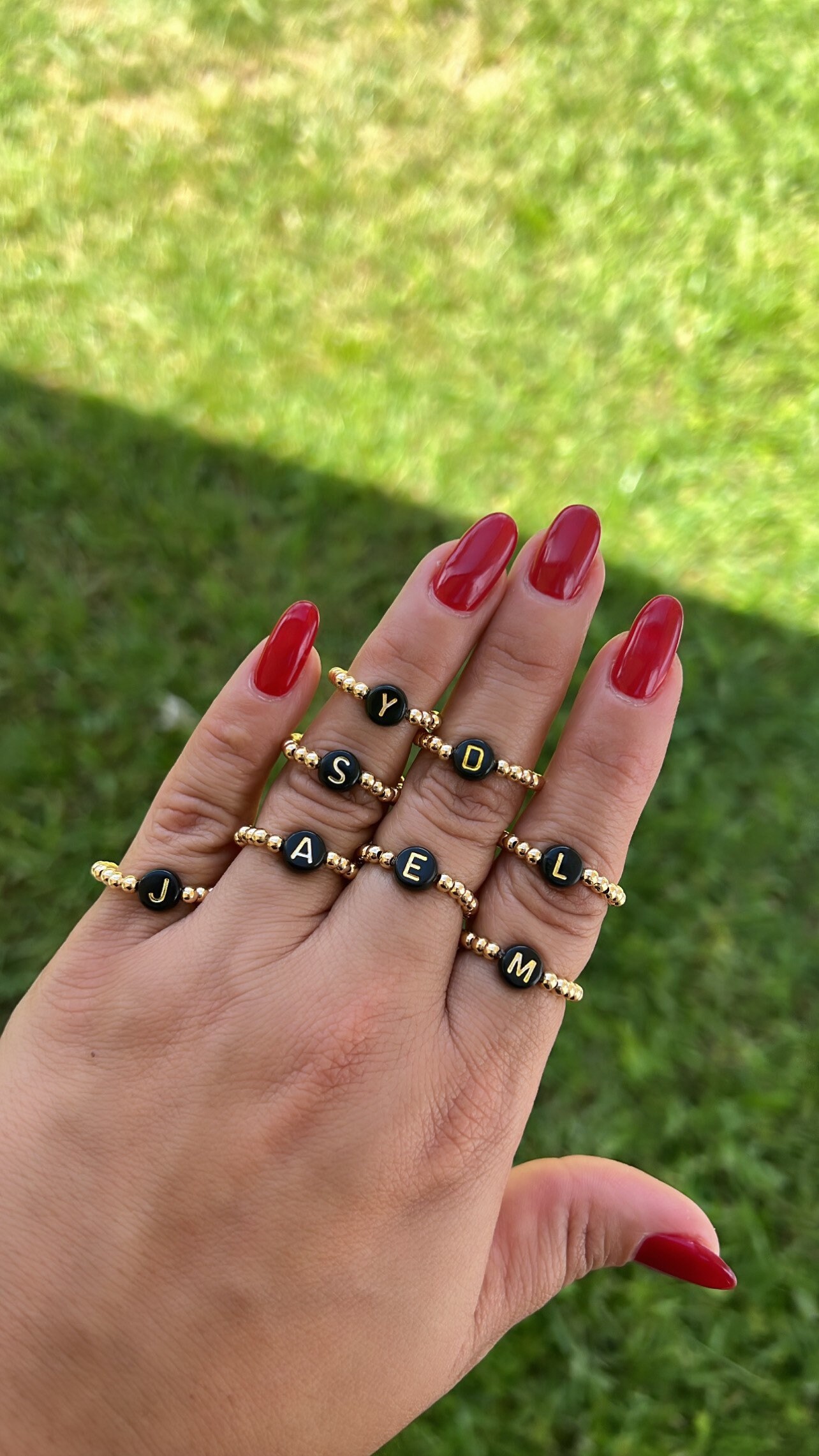 Dainty 18K Gold Initial Ring: Custom Letter Beaded Ring - Etsy