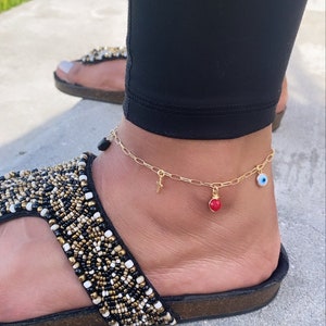 Fußkettchen • Fußkettchen für Schutz • Azabache Fußkettchen • Jet Stein Schmuck • Evil Eye Fußkettchen • 18K Gold Filled Fußkettchen • Hamsa Fußkettchen • Rote Koralle •