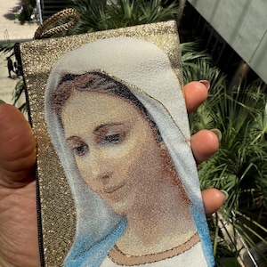 Vergine Maria • Portarosario • Porta biglietti di preghiera • Portamonete • Portafoglio con cerniera • Ricamato, regalo cattolico •