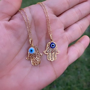 Hamsa Gold Filled Necklace •Hand of Fatima with Evil Eye Necklace• Gold Eye Necklace • 18 K Gold Filled • Turkish Amulet • Protection•