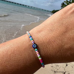 Evil Eye Beaded Colorful Adjustable Positivity Bracelet• Bracelet for protection • Good energy bracelet • turkish amulet • Blue evil eye