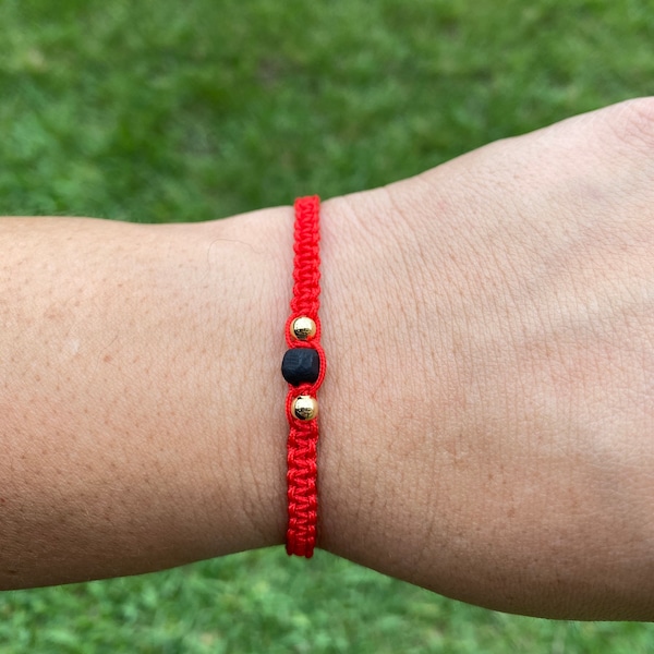 Azabache Bracelet• Macrame Bracelet with Genuine Azabache • Handmade Jewelry• Baby Protection • Red String Bracelet• Gold Filled Jewelry •