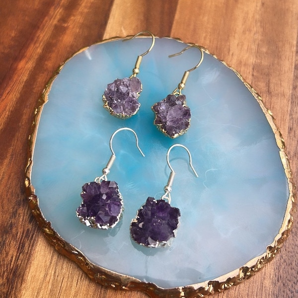 Raw Amethyst earrings • Lavender amethyst earrings • Amethyst jewelry • 18K gold plated dangle • Boho earrings • gemstones earrings •