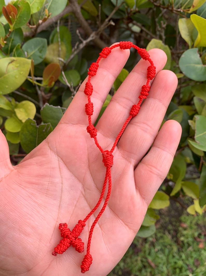 Rosary Bracelet Handmade Rope Knotted Cross Pulseras Etsy