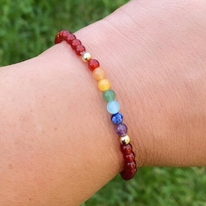 CARNELIAN bracelet 4 mm • 7 Chakras bracelet with carnelian • Yoga jewelry • Jewelry for Healing • Good luck Bracelet • Handmade Jewelry •