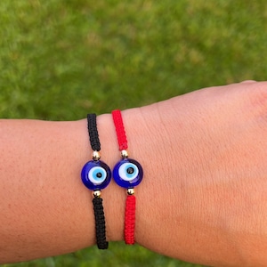Pulsera de mal de ojo • Pulsera de macramé • Pulsera de protección • Joyería de hilo rojo • Mal de ojo azul • Amuleto turco • Mal de ojo de Nazar • Mal de ojo