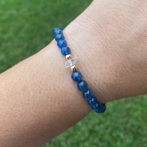 AAA blauwe kyaniet kralen armband • Herkimer diamanten sieraden • 6 mm kralen • Chakra balanceren • Edelstenen stretch • Helende sieraden •