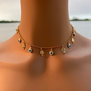 Hamsa Necklace • 18K Gold filled necklace • Evil eye necklace• Jewelry for protection • Turkish Amulet • waterproof jewelry • hand of fatima