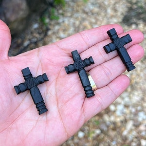 6 Azabache Cross Beads: Handmade Jet Stone Jewelry Supplies