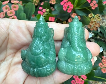 Aventurine  Ganesha Warrior Carving for Protection • Wisdom •Hand-Carved Hindu Elephant God Statue•Green Crystal •